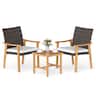 Costway - 3 PCS Patio PE Wicker Furniture Set with Coffee Table and Cushions for Front Porch - Off White