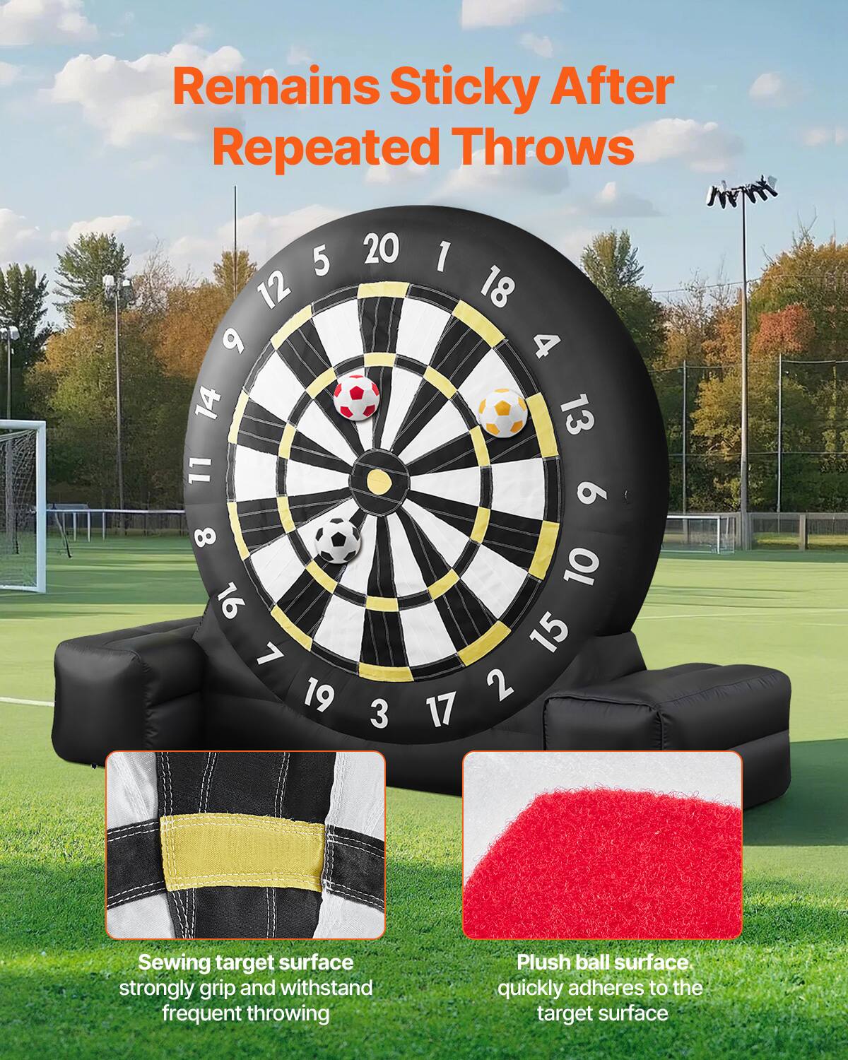 Remains Sticky After Repeated Throws

Sewing target surface strongly grip and withstand frequent throwing

Plush ball surface quickly adheres to the target surface
