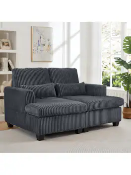 Trinkets Crazed - 61 Inch Corduroy Love Seat Sofa Couch With Square Armrest,Loveseat Sleeper Couch With Adjustable Back,Double Lounge - Dark Gray