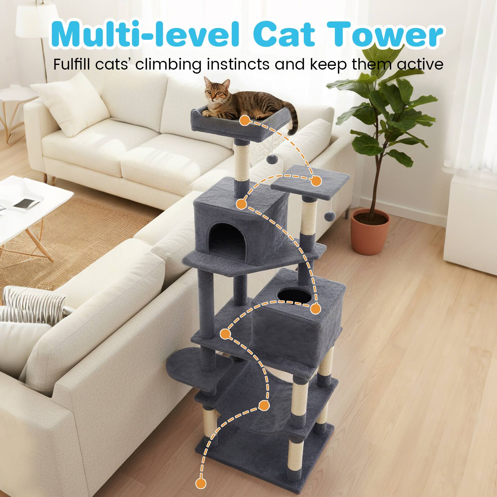 Multi-level Cat Tower  
Fulfill cats' climbing instincts and keep them active