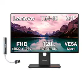 Lenovo - ThinkVision T24-40 24" FHD IPS Monitor, Anti-Glare, Flicker-Free, VESA Mount, HDMI w/DKZ Hub, (64A4MARXUS) - Black