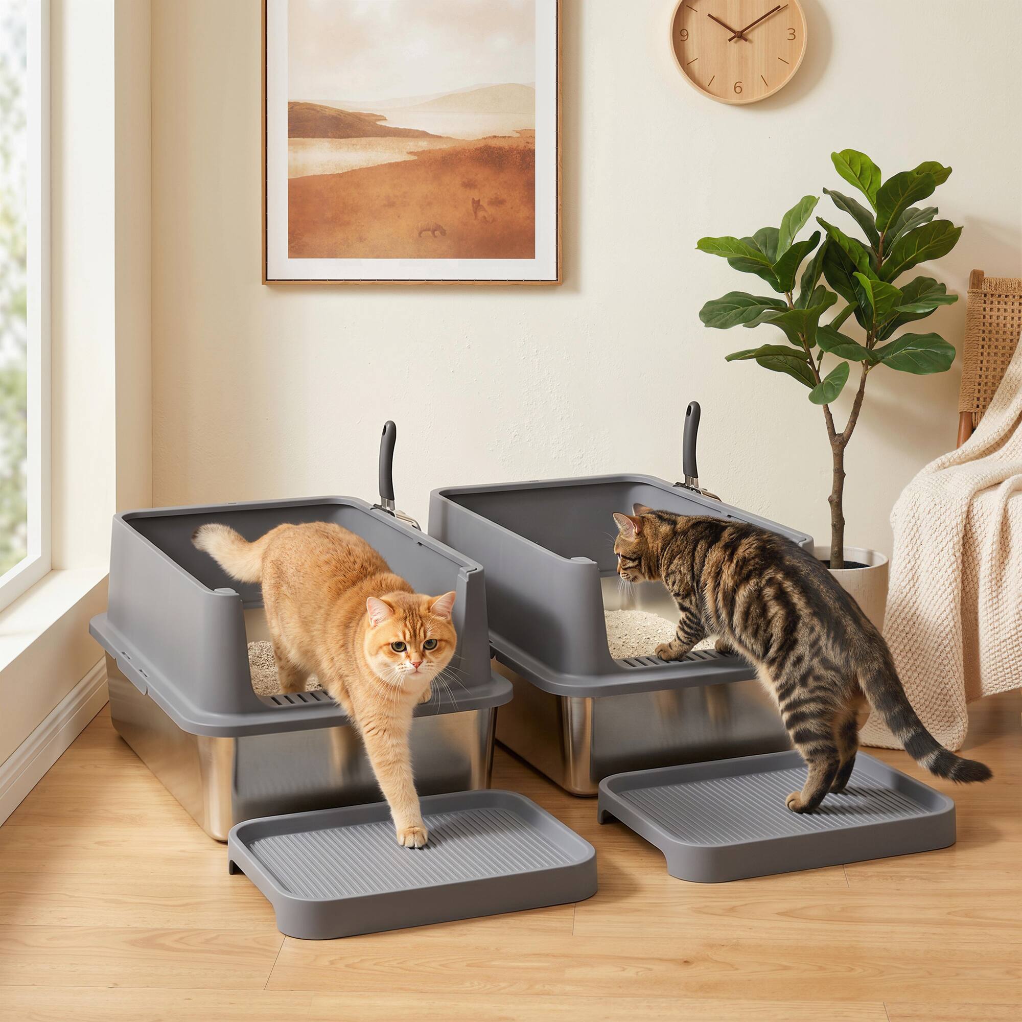 Alt View 1. Pawhut - Pack XL Stainless Steel Litter Box - Dark gray, silver.