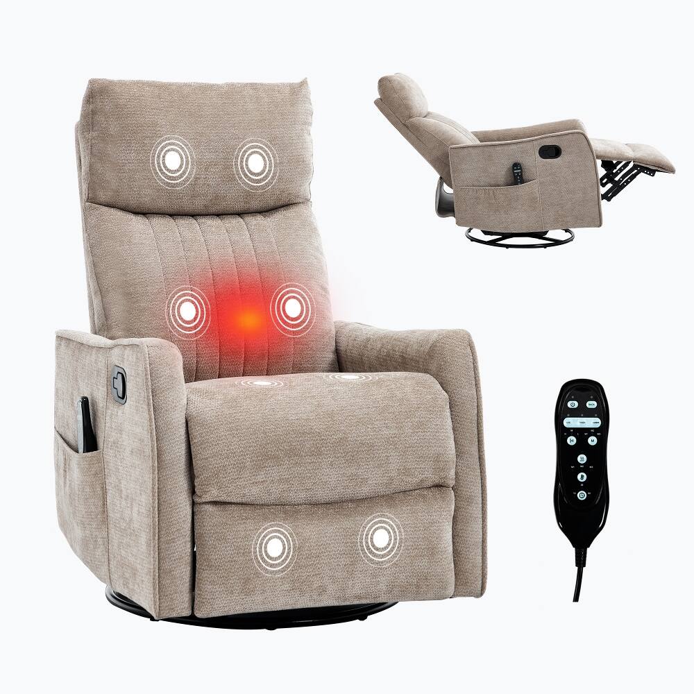 Alt View 8. Ropilly - Ropilly Khaki Massage Recliner Chair, Fabric Swivel Rocker Recliner with Lumbar Heat - Khaki.