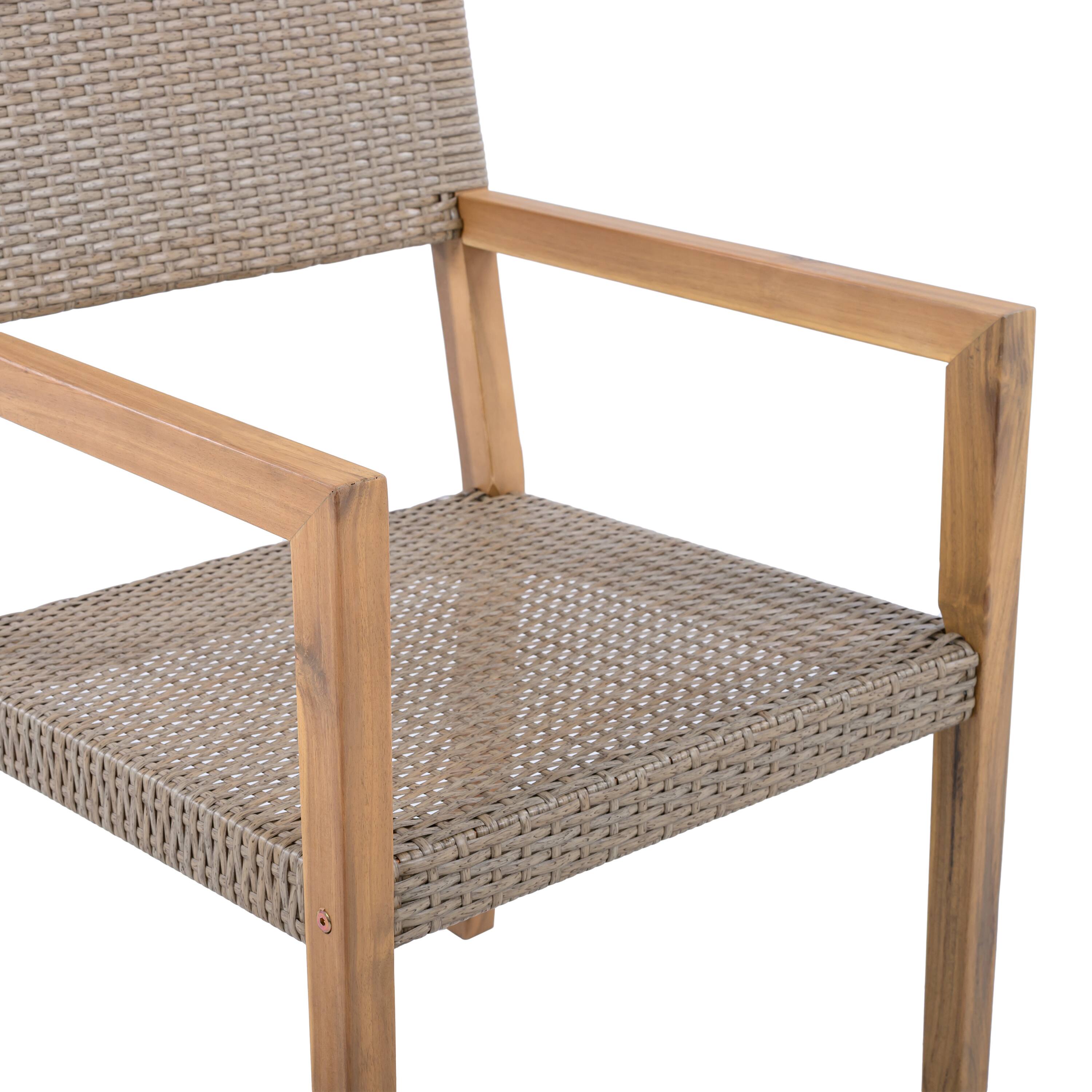 Alt View 4. Mondawe - Set of 2 Acacia Wood and PE Wicker Outdoor Dining Chairs - Light Brown.