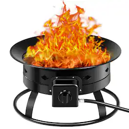 SKONYON - Portable Propane Fire Pit with 58000 BTU Output Metal Lid Lava Rocks and 10 Ft Hose
