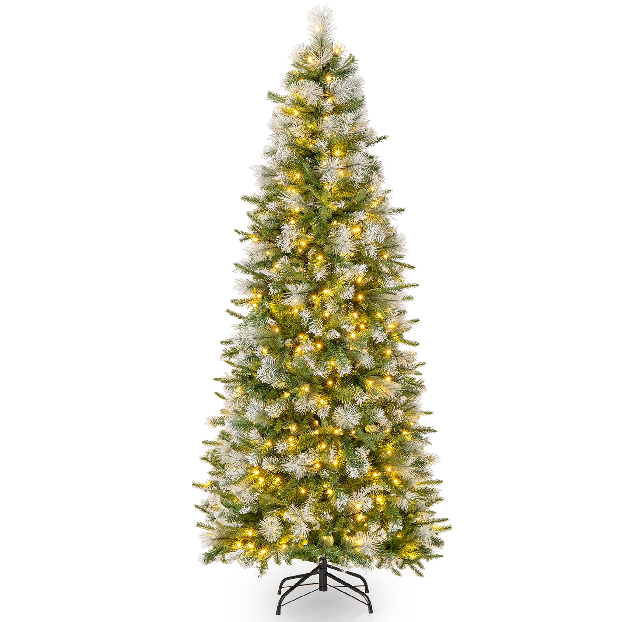 Alt View 9. Gymax - Gymax 6 FT Artificial Christmas Tree Pre-Lit Hinged Xmas Tree w/ 580 Flocked Frosted Tips - Green, White.
