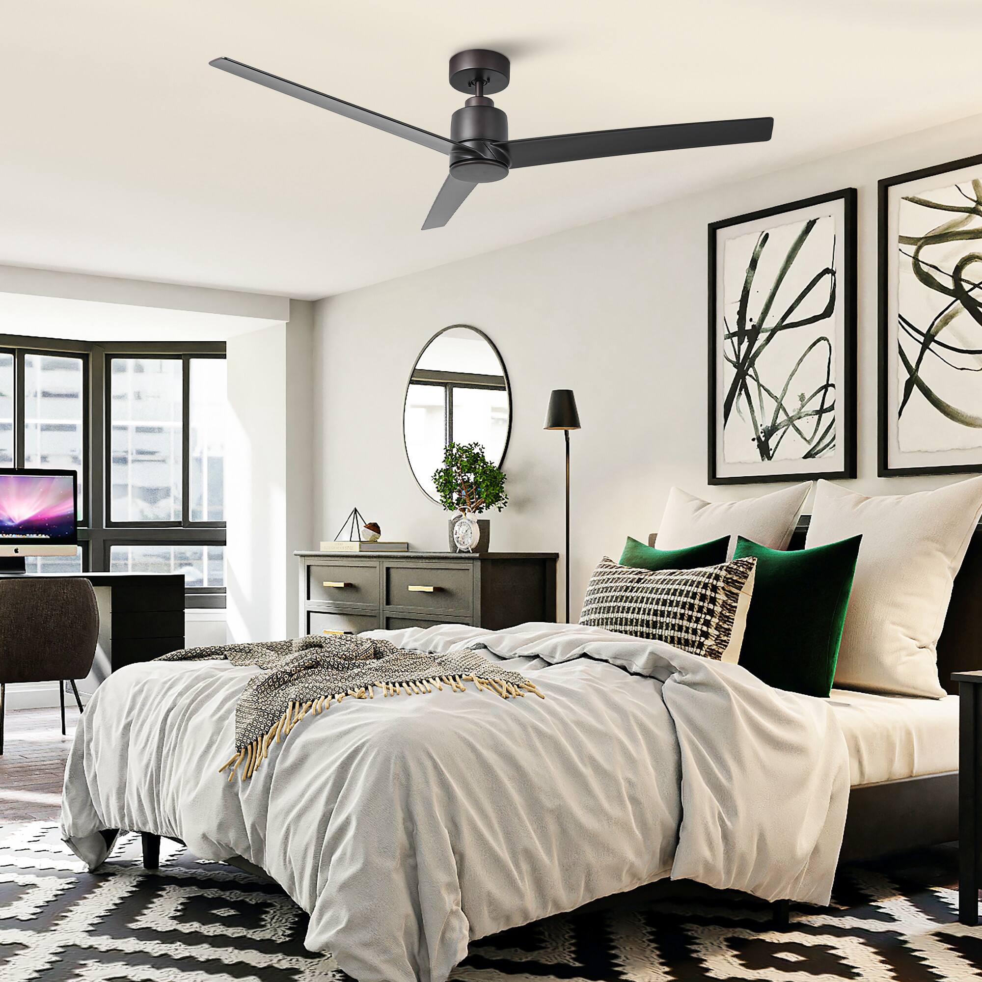 Back. Parrot Uncle - 54" Modern Oil Rubbed Bronze No Light Ceiling Fan with Remote - Oil Rubbed Bronze.