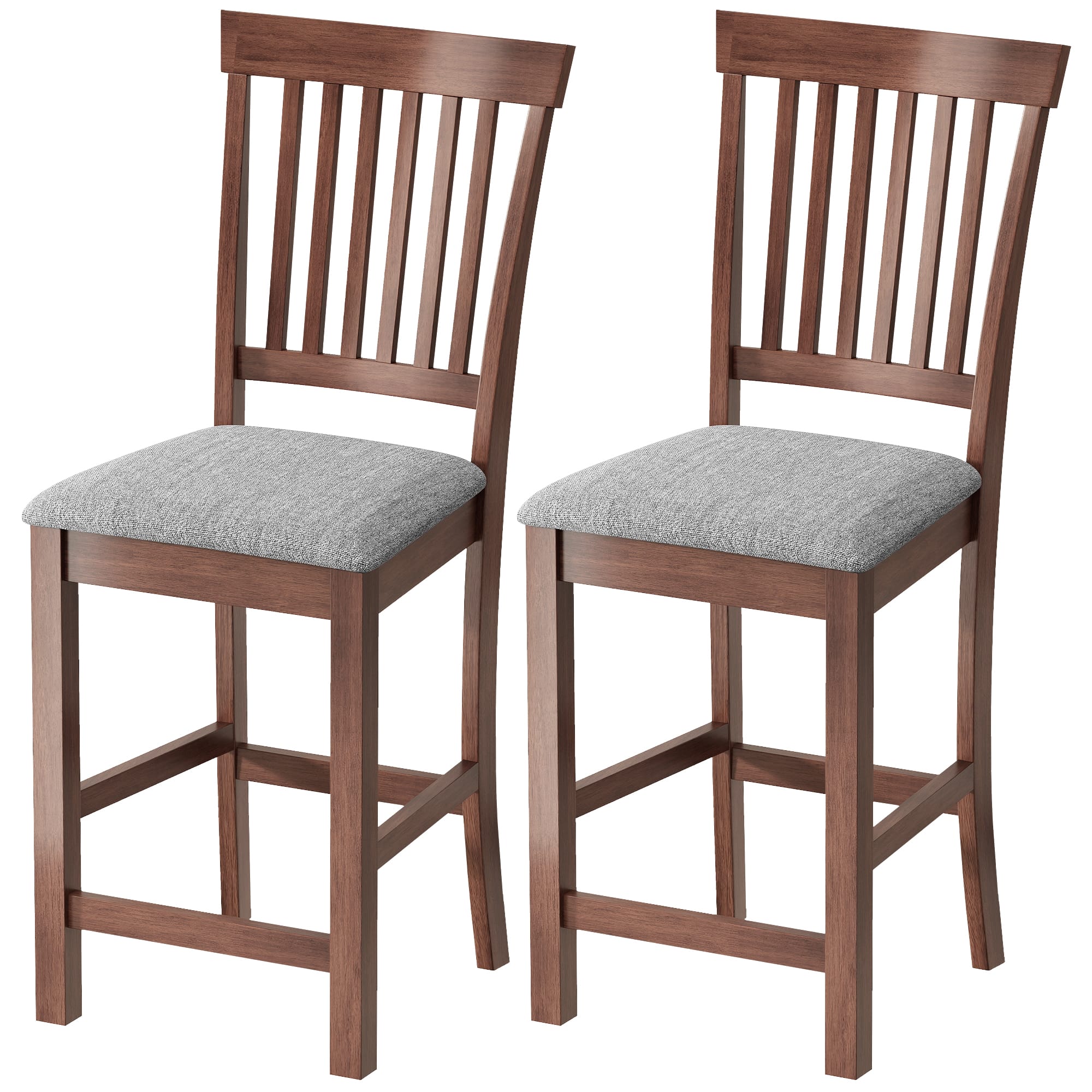 Homcom - Height Bar Stools with Padded Seat, High Back Kitchen Chairs Set of 2 for Dining Room - Gray, Dark Brown