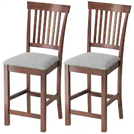 Homcom - Height Bar Stools with Padded Seat, High Back Kitchen Chairs Set of 2 for Dining Room - Gray, Dark Brown