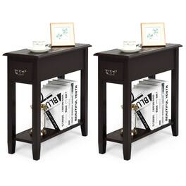 Gymax - Set of 2 Nightstand 2 Tier End Bedside Sofa Side Table w/Drawer &Shelf - Espresso