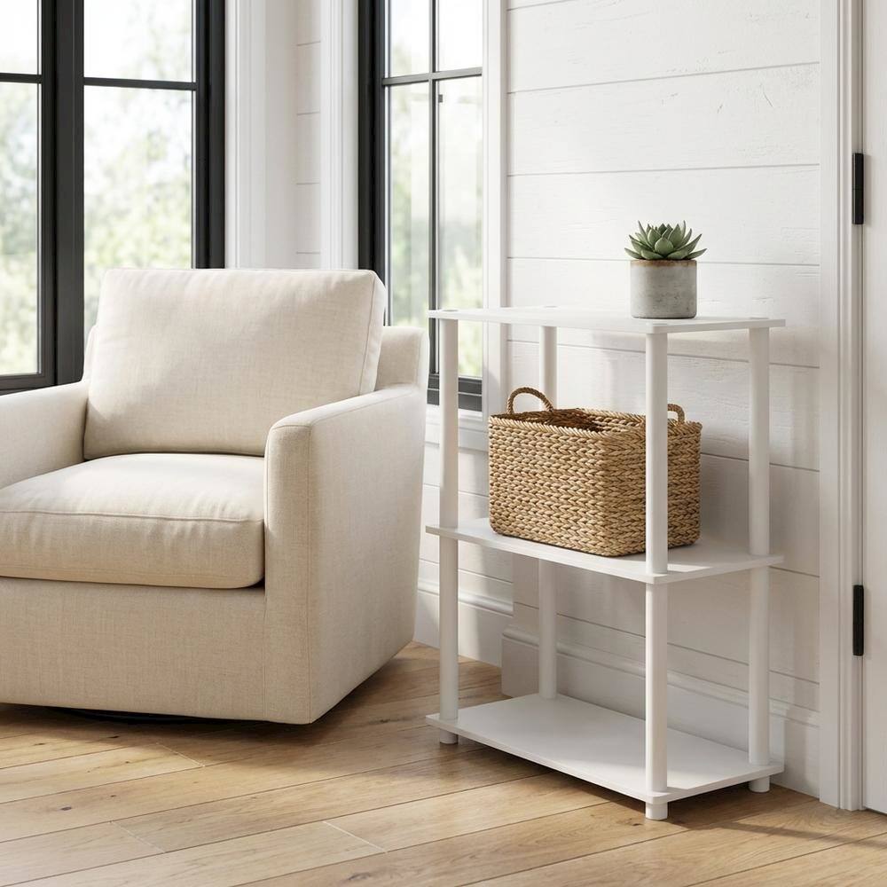 Left. FurniFact - Engineered Wood 3-Tier Display Rack with Shelving Unit and Bookcase for Home - White/White.