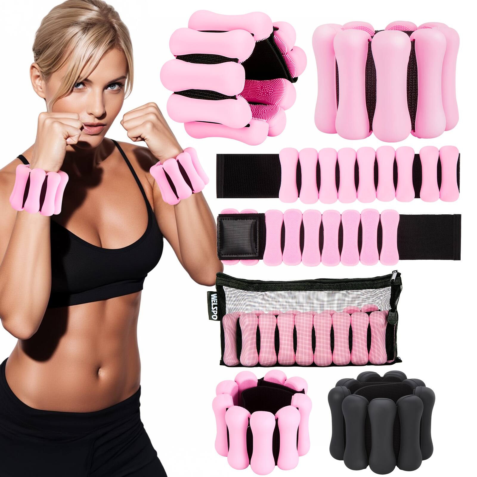 Alt View 9. WELSPO - 2Pcs Adjustable Wrist and Ankle Weights Set - Pink.