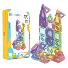 Everplay - Magnetic Tiles Building Blocks Nano Magnet Tile Set w/ Tin Storage Box, STEM Educational Toy for Kids 40pcs