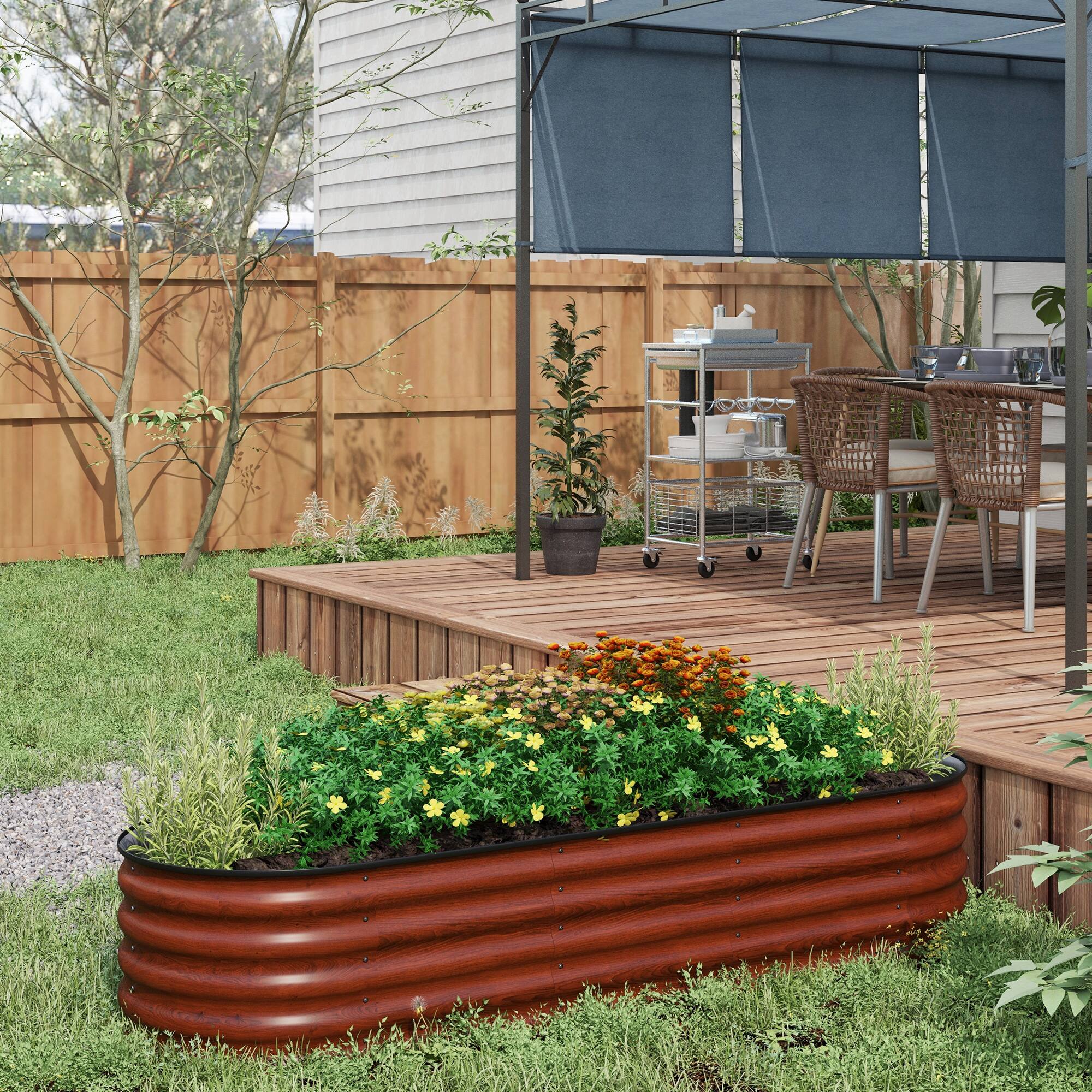 Alt View 1. Outsunny - 6.5' x 2' x 1.4' Galvanized Raised Garden Bed Kit, Outdoor Metal Elevated Planter Box with Safety Edging - Brown.
