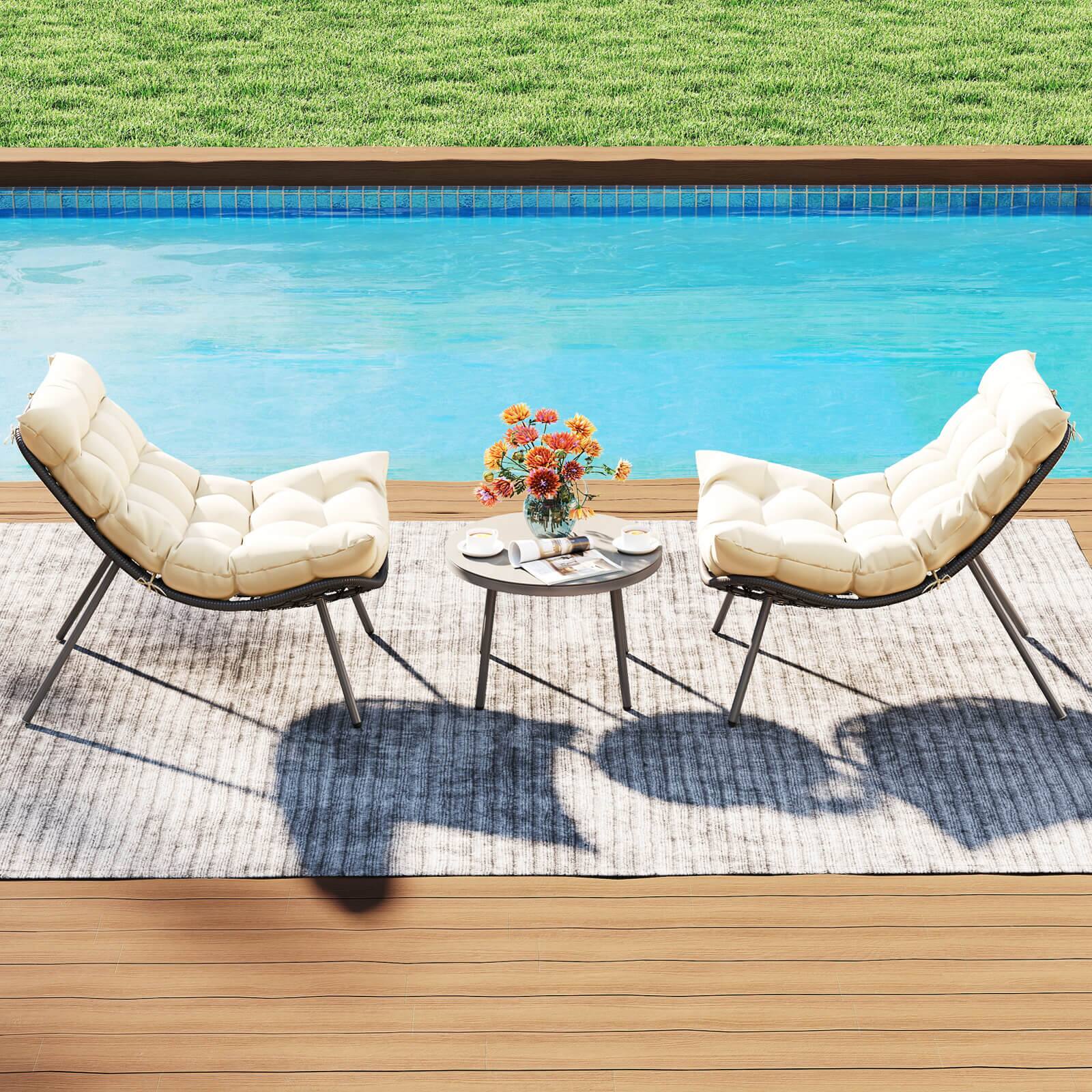 Alt View 5. Costway - Costway 3 PCS Patio Furniture Set with Cushioned Papasan Chairs Tempered Glass Coffee Table - Brown.