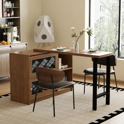 Front. luck idea - Multifunctional Expandable Sideboard, Convertible Dining Table for Living & Dining - Walnut Color.