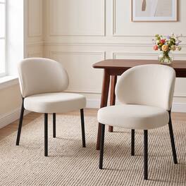 Brick Attic - Set of 2 Wide Upholstered Dining Chairs with Curved Backrest and Thick Padded Seat Office Chair for Dining Room - Beige