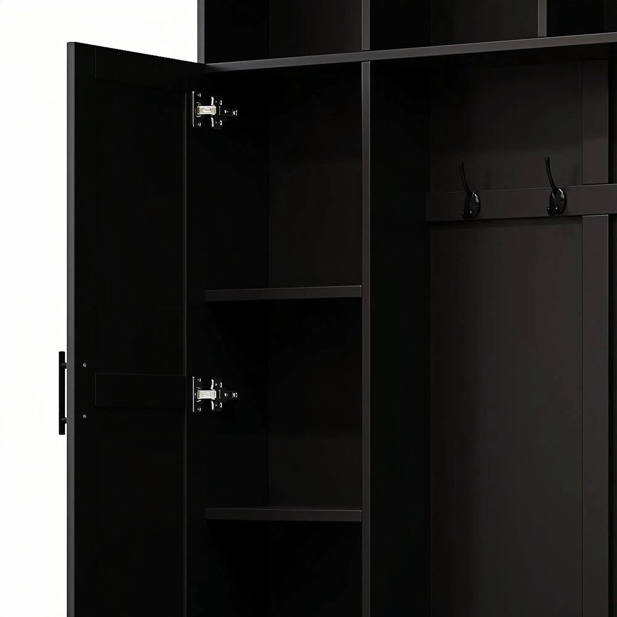 Alt View 2. Whisen - 3-in-1 Hall Tree,Entryway Coat Rack with Storage Bench,6 Hooks and Adjustable Shelves - Black.