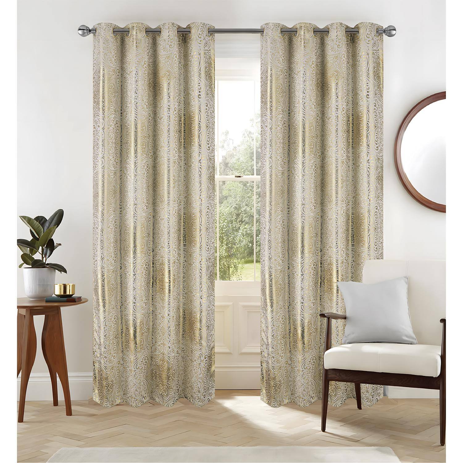 Angle. RT Designers Collection - RT Designer Collection Helena Halo Foil Blackout Luxurious Decorative Grommet Curtain Panel 54" x 90" Taupe - Taupe.