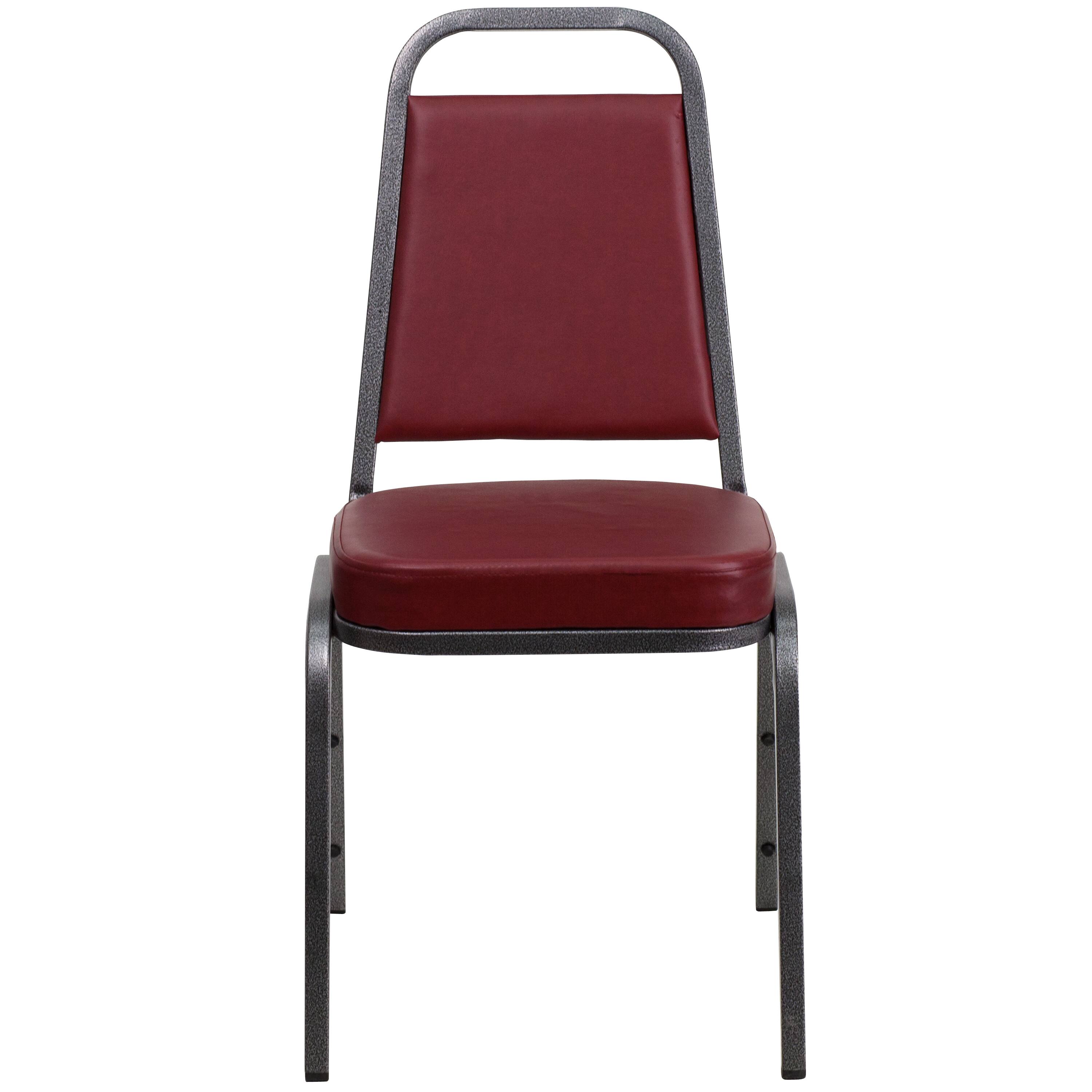 Alt View 8. Emma + Oliver - 4 Pack Trapezoidal Back Stacking Banquet Chair - Burgundy Vinyl/Silver Vein Frame.