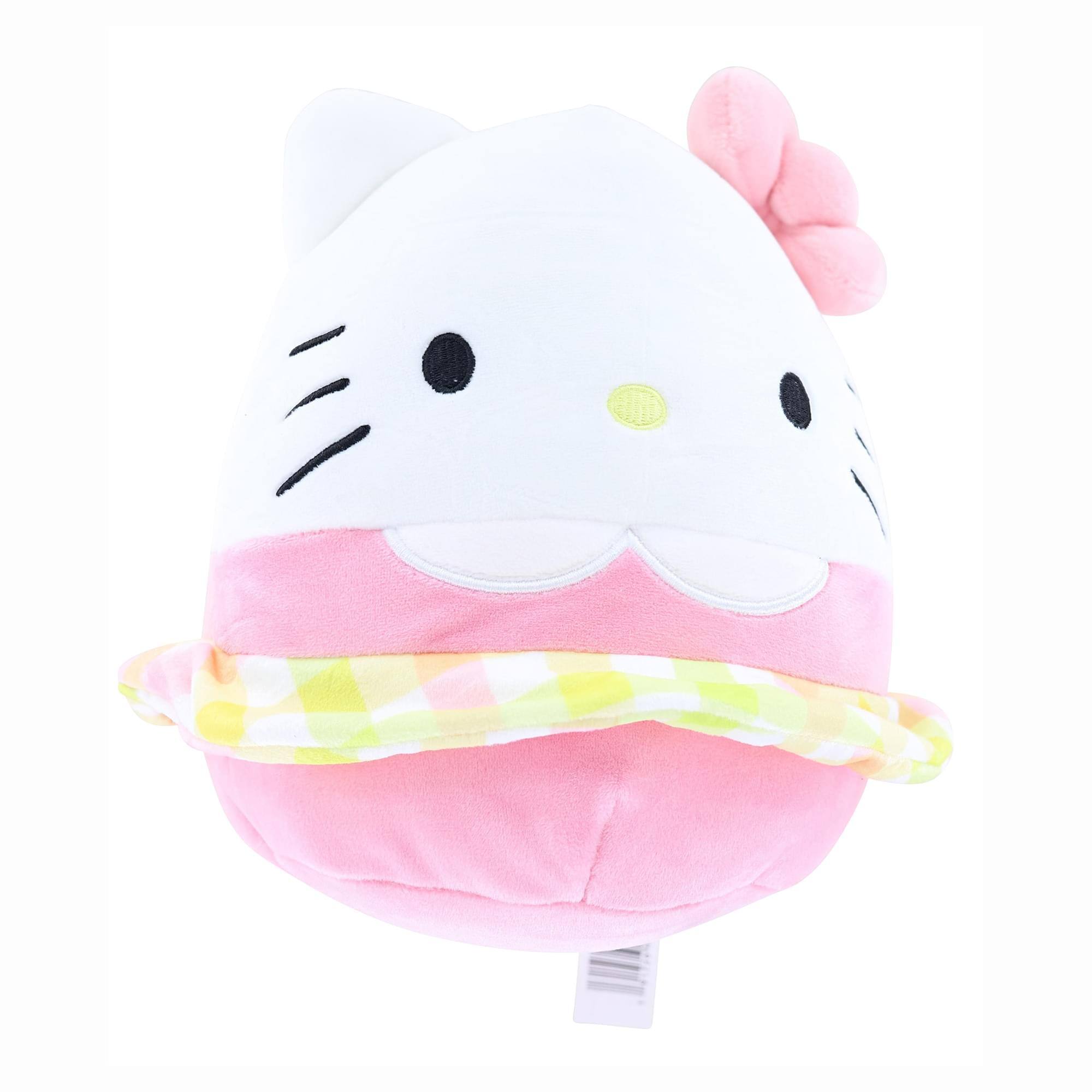 Front. UCC Distributing - Hello Kitty Easter 8 Inch Squishmallow Plush | Hello Kitty in Plaid Skirt - Pink.