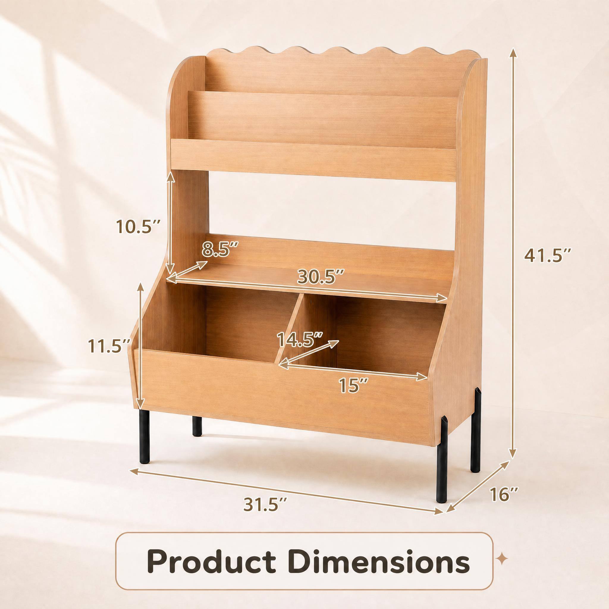 10.5"  
8.5"  
30.5"  
41.5"  
11.5"  
14.5"  
15"  
31.5"  
16"  

Product Dimensions