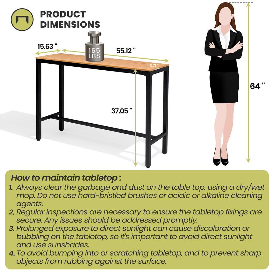 Crestlive Products Rectangle Outdoor Bar Table with Waterproof Top and ...