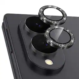 Dteck - Glitter Camera Lens Protector for Samsung Galaxy Z Fold8, Scratch Resistant Tempered Glass Metal Individual Lens Cover - Black