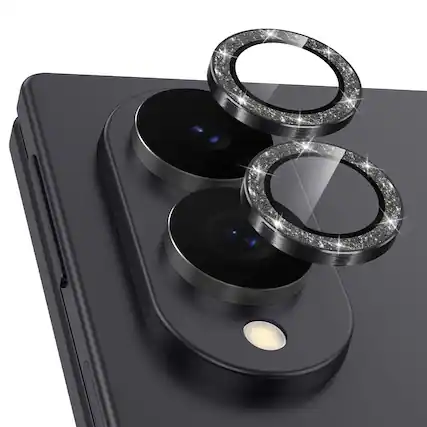 Front. Dteck - Glitter Camera Lens Protector for Samsung Galaxy Z Fold8, Scratch Resistant Tempered Glass Metal Individual Lens Cover - Black.