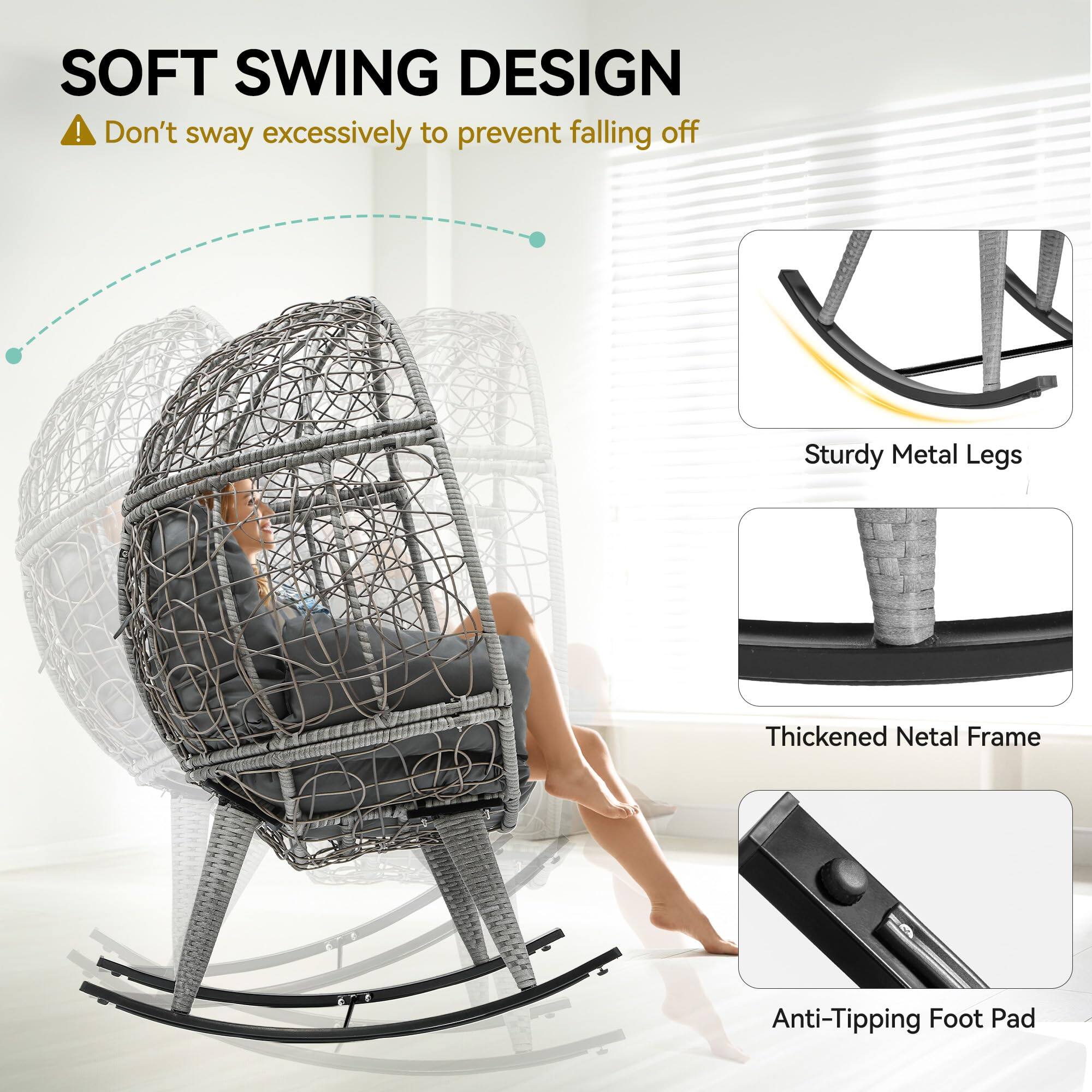 SOFT SWING DESIGN  
⚠️ Don't sway excessively to prevent falling off  

- Sturdy Metal Legs  
- Thickened Metal Frame  
- Anti-Tipping Foot Pad