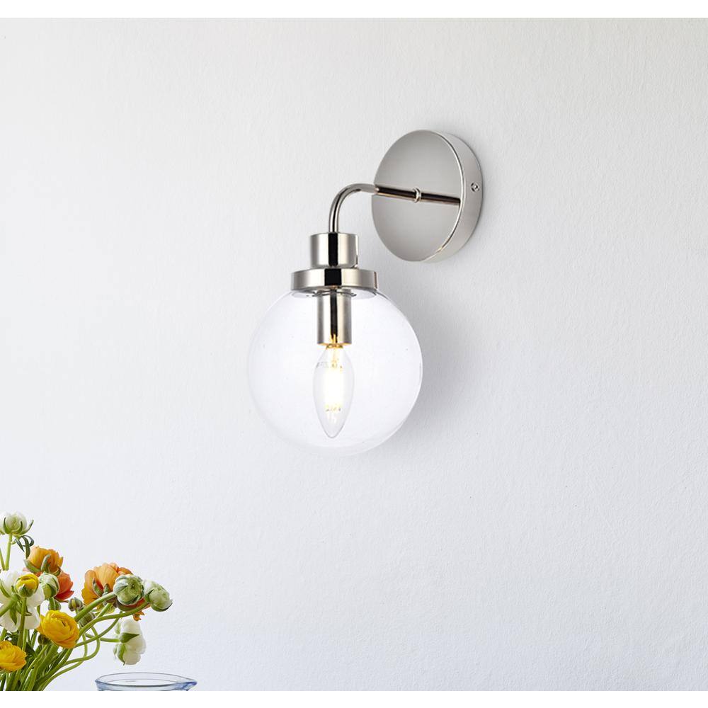 Angle. Living District - Hanson 1 light bath sconce in polished nickel with clear shade - Polished Nickel And Clear Shade.