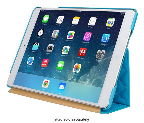 Front. JISONCASE - Quilted Smart Cover Case for Apple® iPad® Air 2 - Blue.