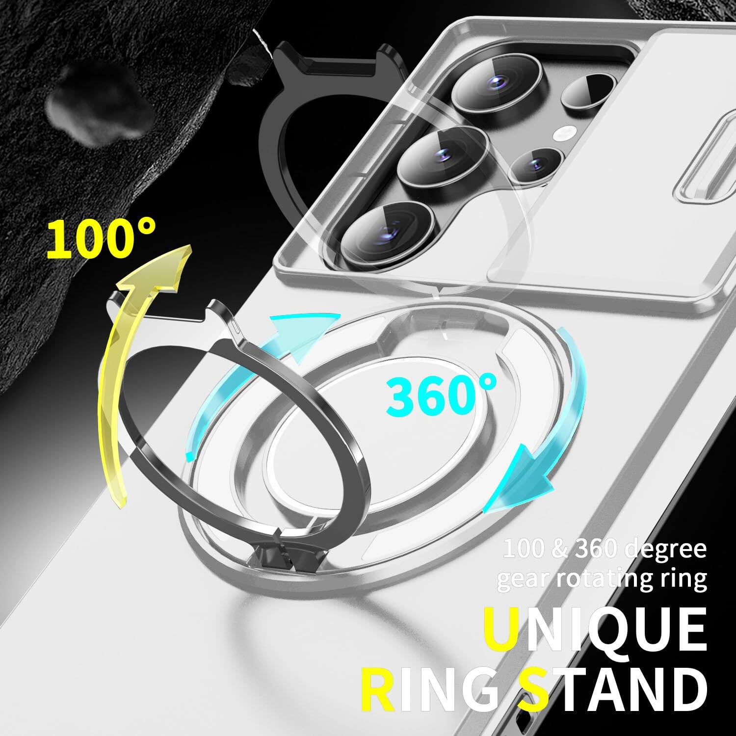 100°
360°
100 & 360 degree gear rotating ring
UNIQUE RING STAND