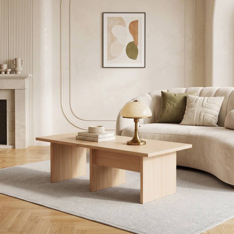 Angle. WELLFOR - Modular Coffee Table Set of , Modern Design L Shaped Center Tables with Compact Side Table Option - Oak.