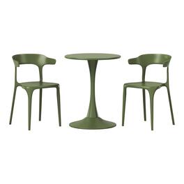 WestinTrends - Playa 3-Piece Outdoor Metal Patio Dining Table Set With Stackable Modern Patio Side Chairs - Olive Green