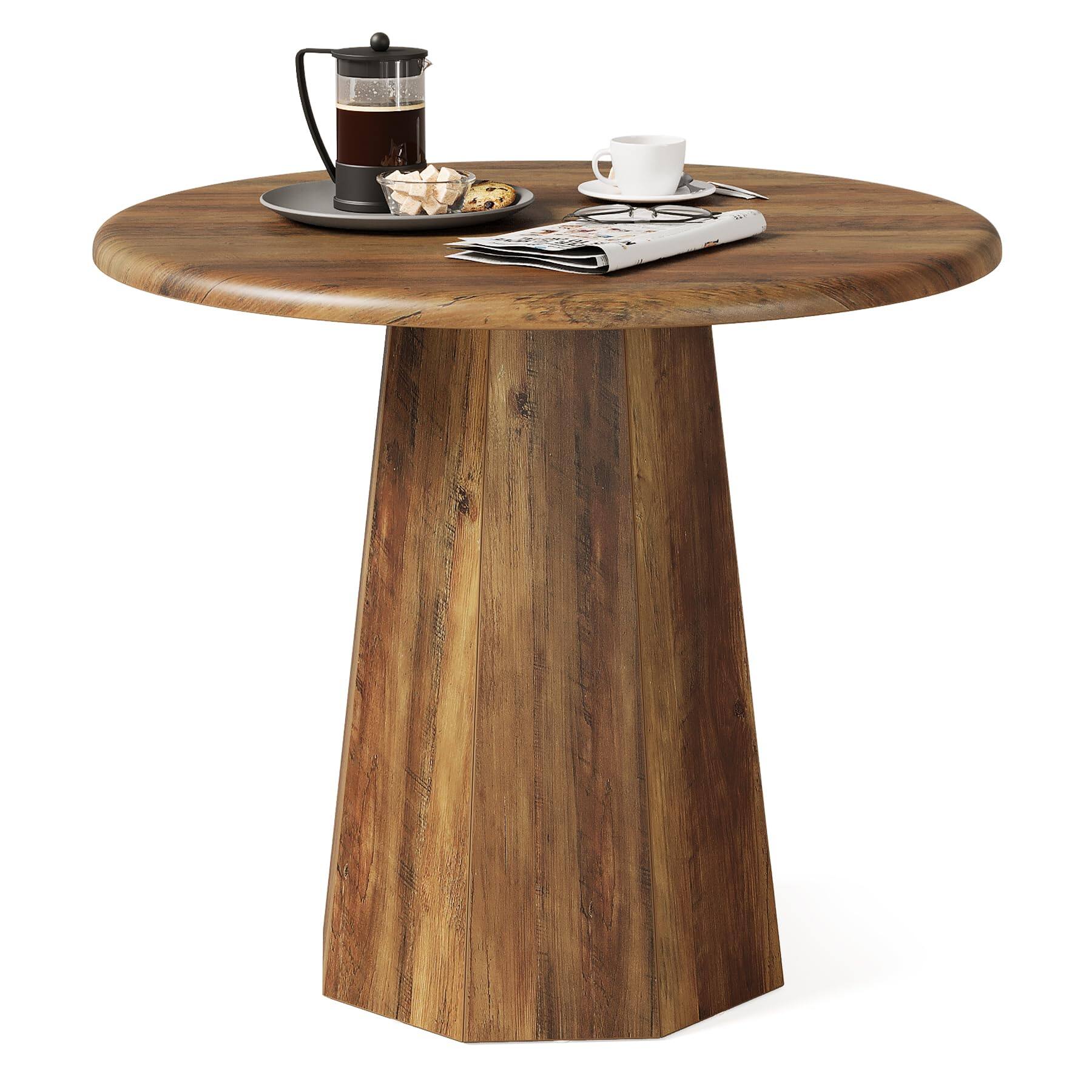Alt View 5. Tribesigns - LITTLE TREE 31.5" Round Dining Table for 4, Wood Kitchen Table with Wooden Tabletop and Octagonal Base for Dining Room, - Deep Brown.