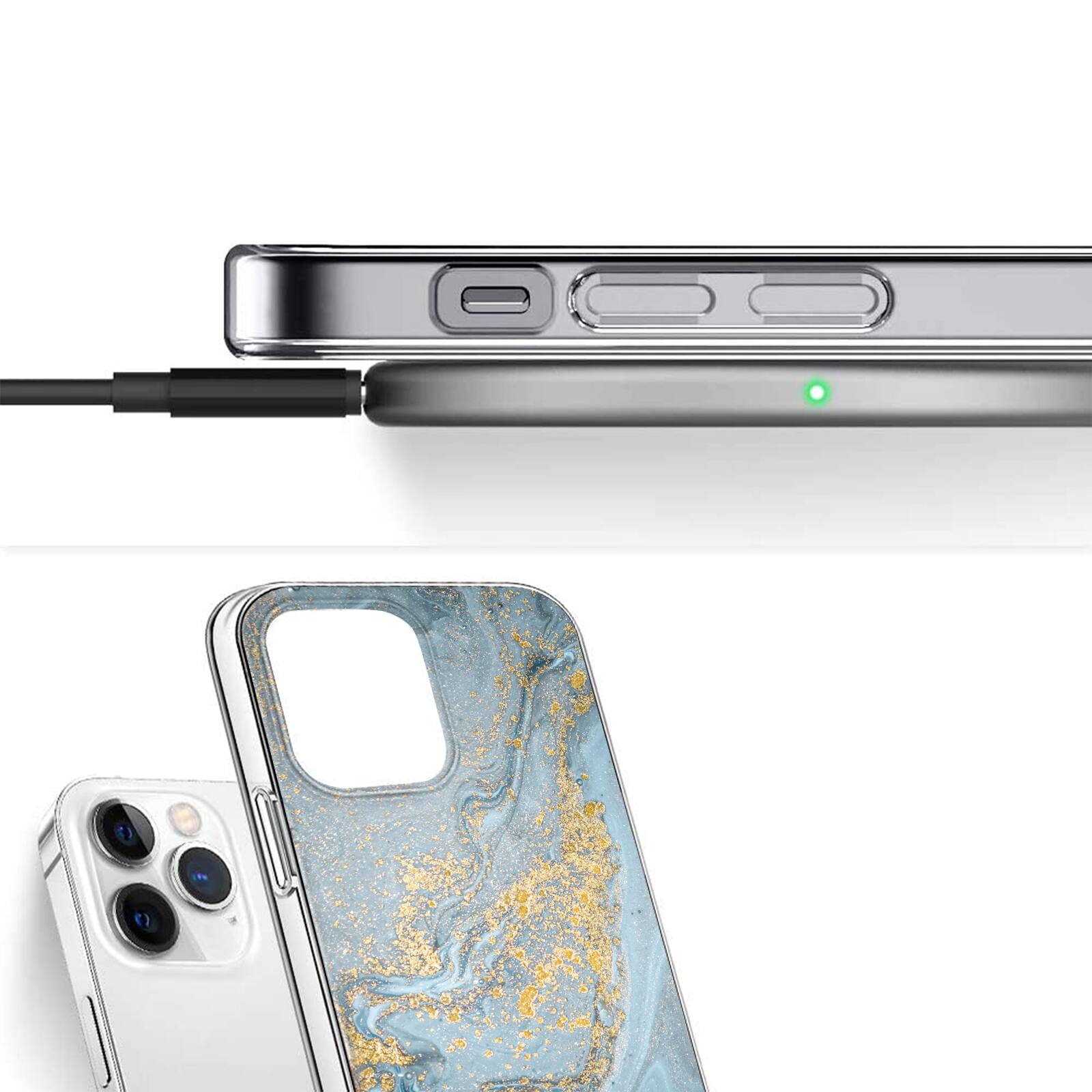 Left. SaharaCase - Inspire Seres Case Compatible with Magsafe for iPhone 15 Pro - Blue Marble - Blue.