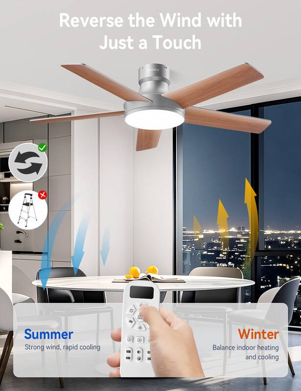 Reverse the Wind with Just a Touch

Summer
Strong wind, rapid cooling

Winter
Balance indoor heating and cooling