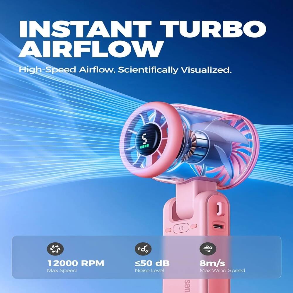 INSTANT TURBO AIRFLOW  
High-Speed Airflow, Scientifically Visualized.  

12000 RPM Max Speed  
≤50 dB Noise Level  
8m/s Max Wind Speed