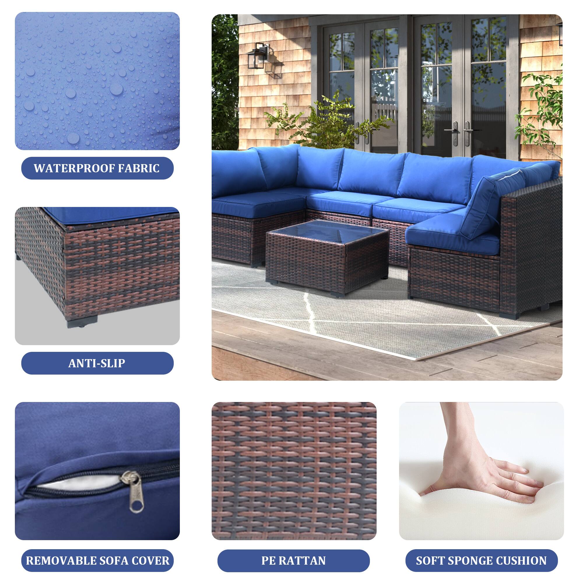- WATERPROOF FABRIC
- ANTI-SLIP
- REMOVABLE SOFA COVER
- PE RATTAN
- SOFT SPONGE CUSHION