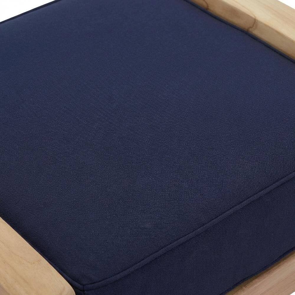 Alt View 1. Outdoor Escape - Durable Outdoor Teak Ottoman With Cushioned Top And Classic Design - Blue.