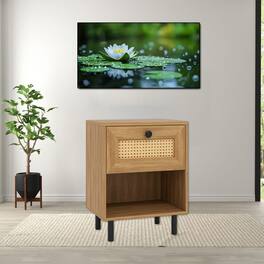 Hivvago - Rattan Night Table Featuring Woven Drawer and Storage Shelf - Natural