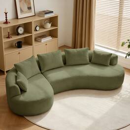 Dyonery - 122"Curved Modular Sectional Sofa,Comfy Couch with Chaise Lounge,with Deep Seat,lamb fleece Upholstered Seating - Green