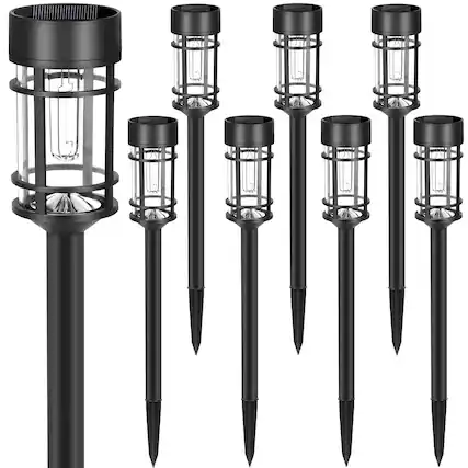 Front. Dazzed Corner - Solar Pathway Lights 8-Pack LED Outdoor Waterproof - Black.