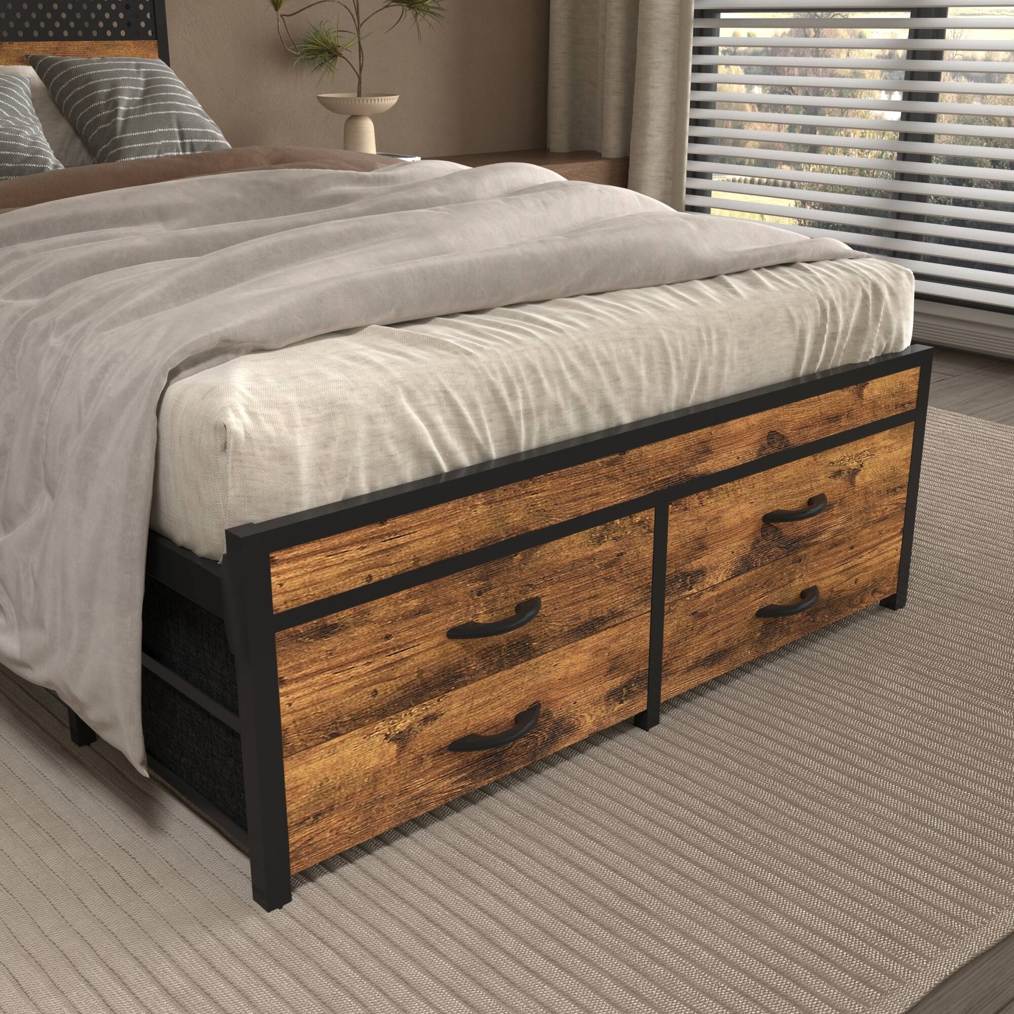 Alt View 1. GOODSILO - Twin Size Platform Bed Frame with Storage Drawers and LED Lighting, No Box Spring Needed - Black.