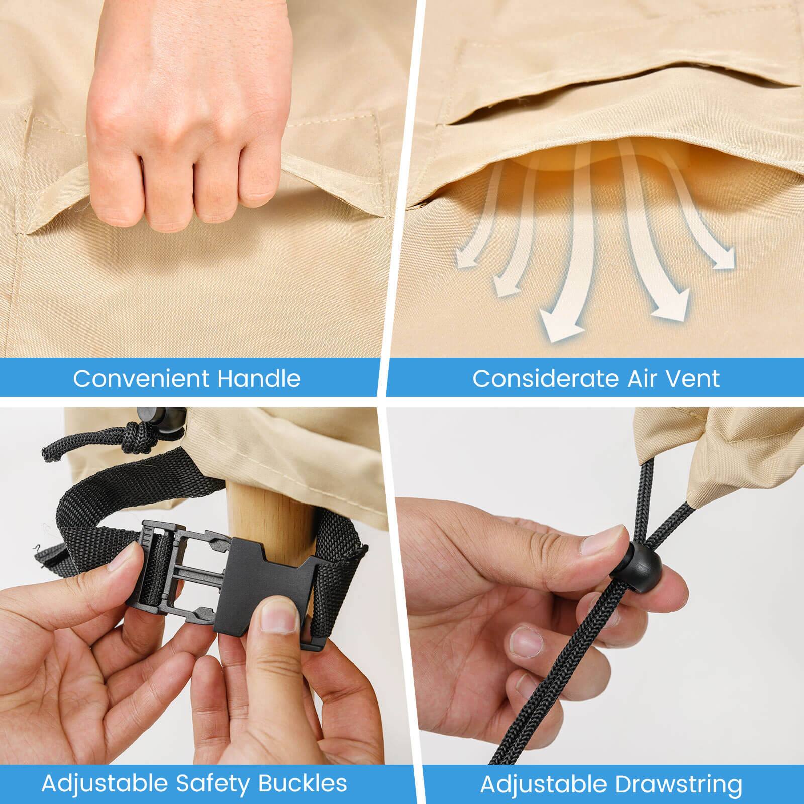 Convenient Handle  
Considerate Air Vent  
Adjustable Safety Buckles  
Adjustable Drawstring