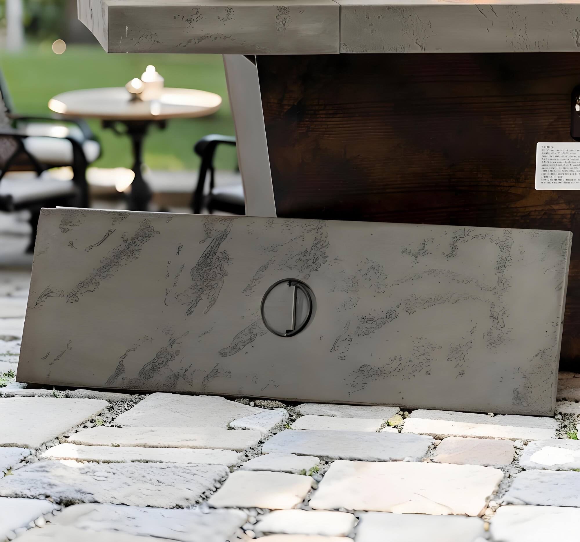 Left. APRILSOUL - 42 Inch Gas Rectangle Fire Pit Table with Cement-Imitating Texture Effect Design 50000BTU Outdoor Firepit Table.