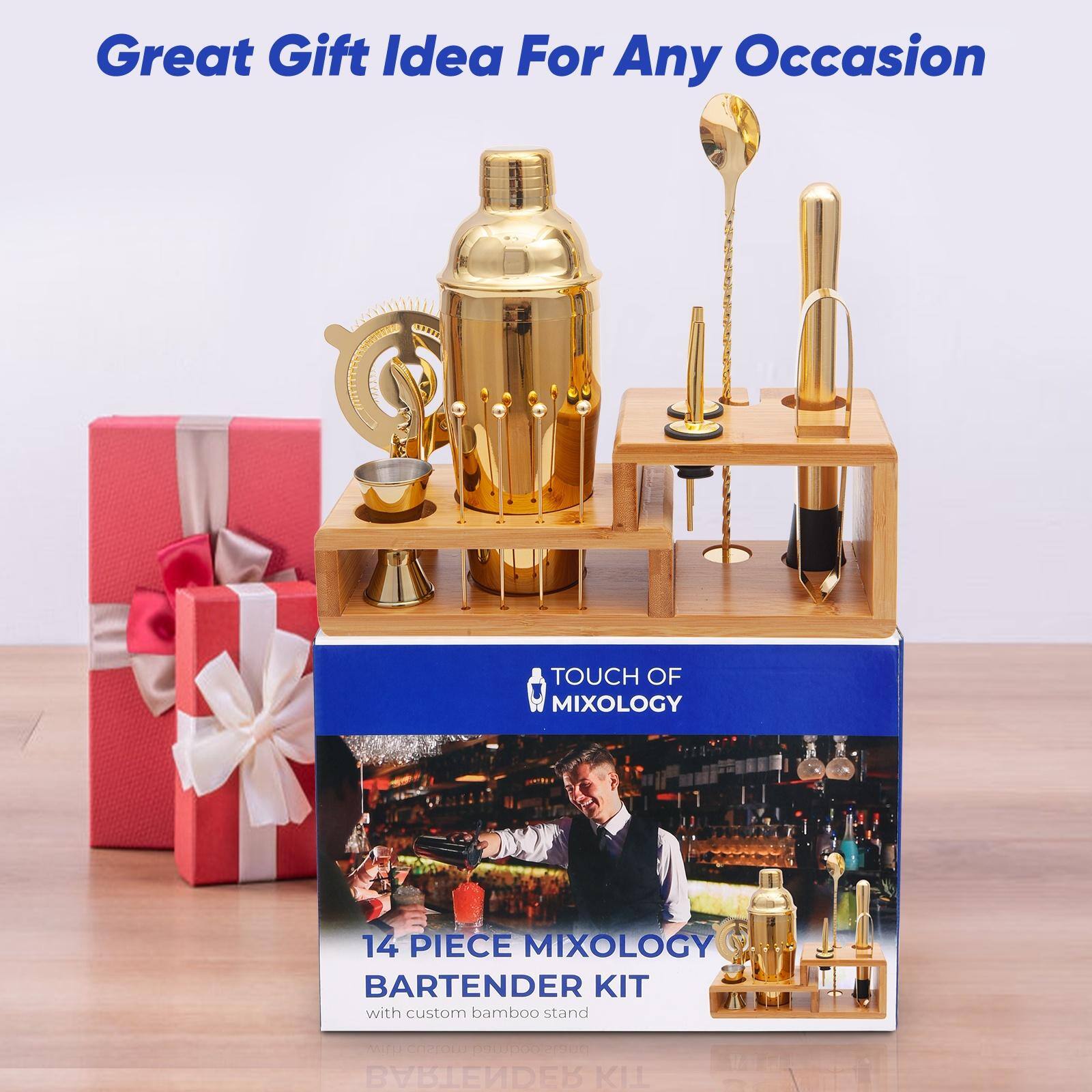 Great Gift Idea For Any Occasion

TOUCH OF MIXOLOGY

14 PIECE MIXOLOGY BARTENDER KIT with custom bamboo stand