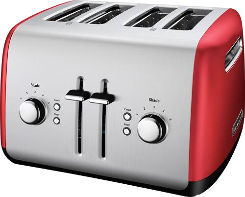 Angle. KitchenAid - KMT4115ER 4-Slice Wide-Slot Toaster - Empire Red.