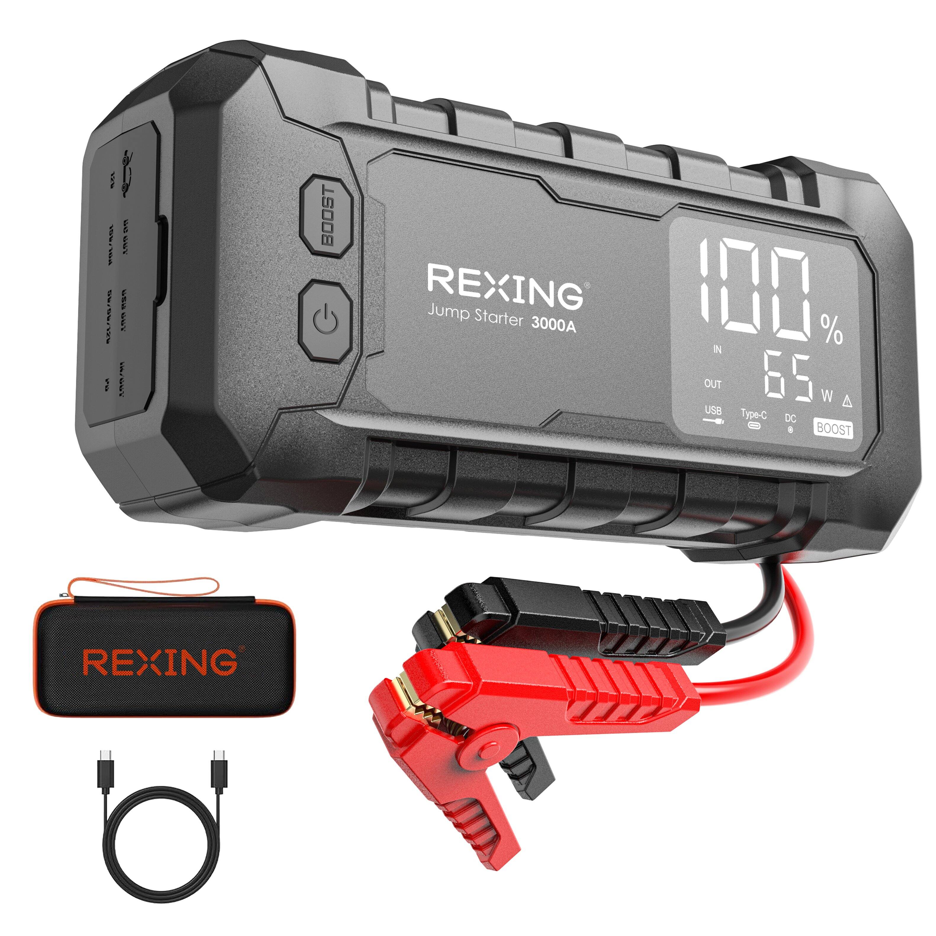 Rexing - 3000A Jump Starter, 12V Car Battery Booster with 65W Quick Charger